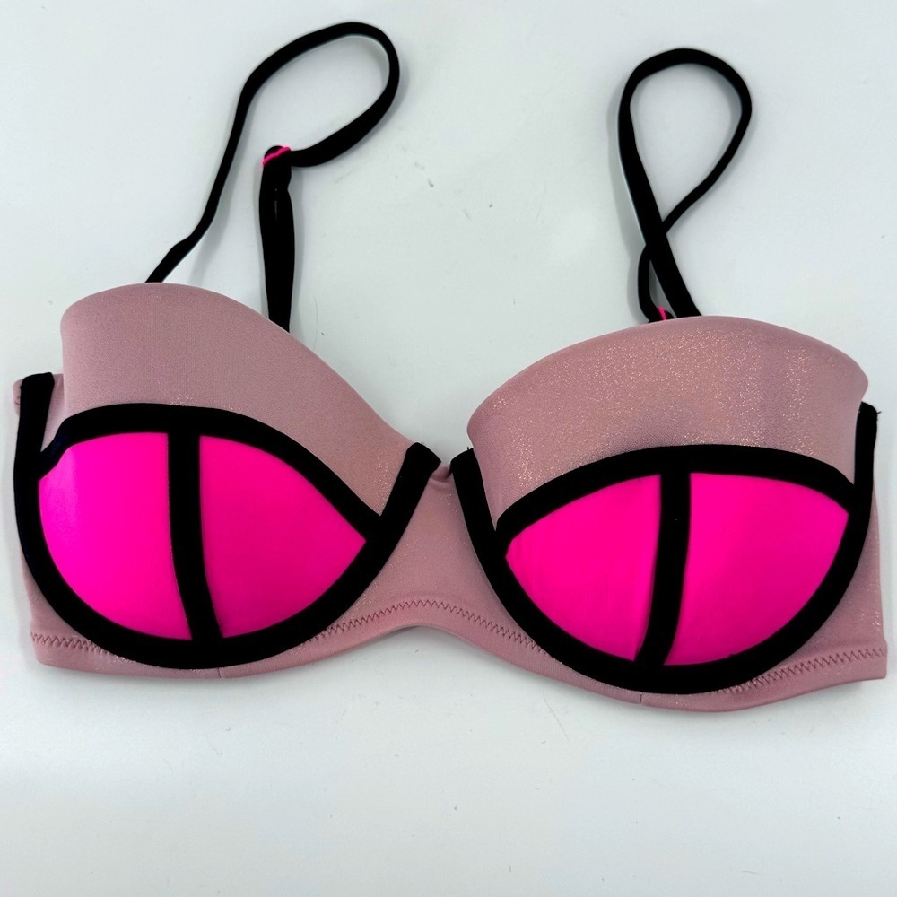 Pink and Black Women's Swim Top